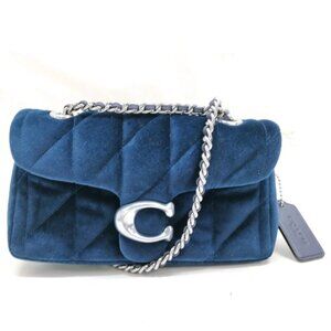 Coach Shoulder Bag Navy Blue Velvet 389-031525